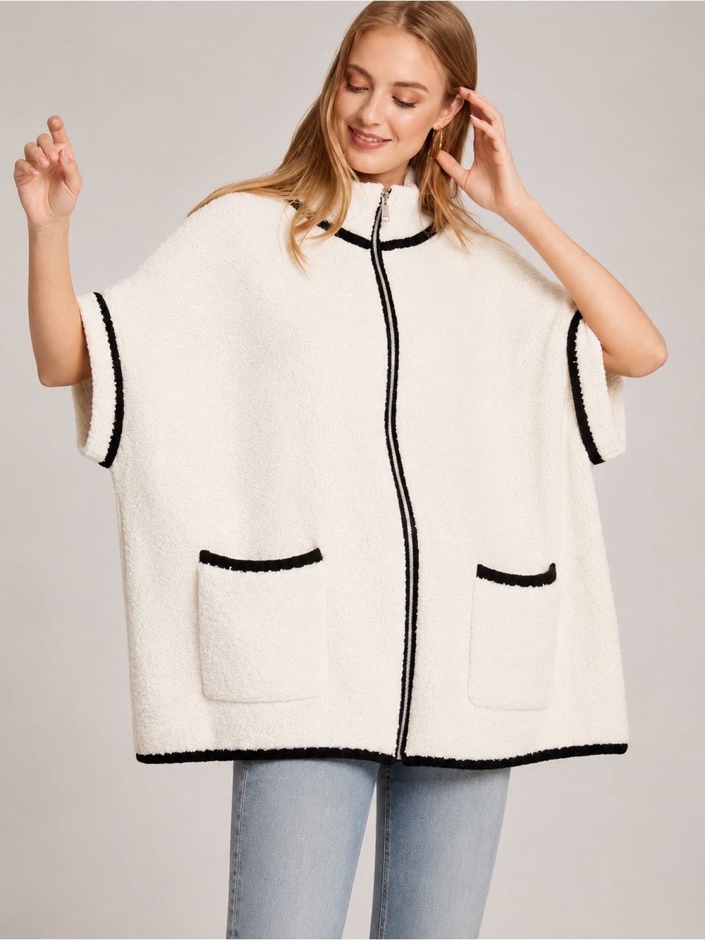 New! Colored Edge Zip Jacket-White - Picture 3 of 5